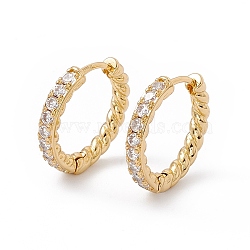 Clear Cubic Zircon Hoop Earrings, Rack Plating Brass Jewelry for Women, Cadmium Free & Nickel Free & Lead Free, Real 18K Gold Plated, 17x18x2.5mm, Pin: 0.9mm(EJEW-B014-04G)