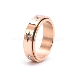 Rotatable Stainless Steel Finger Ring, with Rhinestone for Couples, Rose Gold, US Size 12(21.4mm)(PW-WGC6D1D-06)