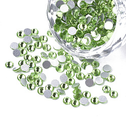 Glass Flat Back Rhinestone Cabochons, Back Plated, Faceted Half Round, Peridot, SS16, 3.8~4x1.5mm, about 1440pcs/bag(RGLA-S002-16SS-08)