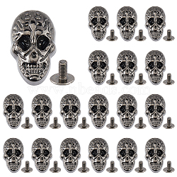 20 Sets Zinc Alloy Studs Rivets, Screw Back, For DIY Leather Craft, Skull, Gunmetal, 25.5x16x14mm(FIND-FH0011-83)