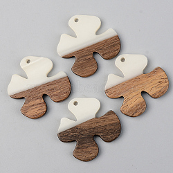 Opaque Resin & Walnut Wood Pendants, Flower,  Floral White, 28x28x3mm, Hole: 2mm(RESI-S389-052B-C04)