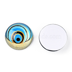 Glass Cabochons, Half Round with Eye, Deep Sky Blue, 20x6.5mm(GGLA-T004-05F)