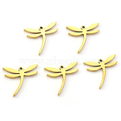 PVD Vacuum Plating 304 Stainless Steel Pendants, Laser Cut, Dragonfly, Real 18K Gold Plated, 15x16.5x1mm, Hole: 1.2mm(X-STAS-N092-87G)