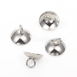201 Stainless Steel Bead Cap Pendant Bails, for Globe Glass Bubble Cover Pendants, Stainless Steel Color, 7x10mm, Hole: 3mm(STAS-G224-24P-01)