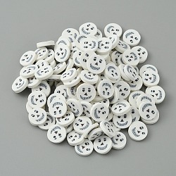 Halloween Handmade Polymer Clay Cabochons, Flat Round, Ghost Pattern, 9~10x1.8~2mm(CLAY-CJC0014-08H)