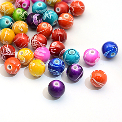 Spray Painted Drawbench Acrylic Round Beads, Mixed Color, 6mm, Hole: 1.5mm(X-ACRP-S657-6mm-M)