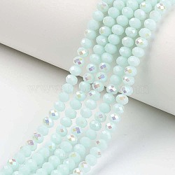 Electroplate Opaque Solid Color Glass Beads Strands, Half Rainbow Plated, Faceted, Rondelle, Light Cyan, 2.5x1.5mm, Hole: 0.4mm, about 150~155pcs/strand, 32~33cm(EGLA-A034-P1mm-L09)