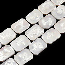 Plating Natural Freshwater Shell Beads Strands, Imitate Baroque Pearl Keshi Pearl Beads, Rectangle, 26.5~28x20~21.5x3~4.5mm, Hole: 0.8mm, about 14pcs/strand, 15.08 inch~15.35 inc(38.3~39cm)(SHEL-N026-223)