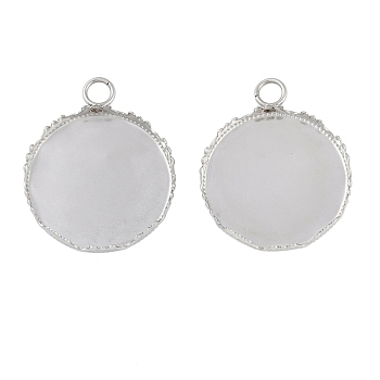 Non-Tarnish 304 Stainless Steel Pendant Cabochon Settings, Round, Stainless Steel Color, Tray: 25mm,32x26.5x4mm, Hole: 4mm, tray: 25mm