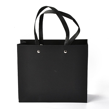 Rectangle Paper Bags, with Nylon Handles, for Gift Bags and Shopping Bags, Black, 21x0.4x18cm