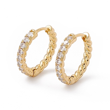 Clear Cubic Zircon Hoop Earrings, Rack Plating Brass Jewelry for Women, Cadmium Free & Nickel Free & Lead Free, Real 18K Gold Plated, 17x18x2.5mm, Pin: 0.9mm