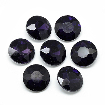 Pointed Back Glass Rhinestone Cabochons, Back Plated, Faceted, Flat Round, Purple, 10x4.5~5mm