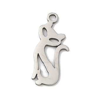 201 Stainless Steel Pendants, Cat Shape Charms, Stainless Steel Color, 18x8x1mm, Hole: 1.4mm