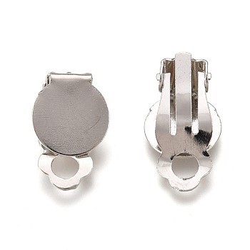 Iron Clip-on Earring Settings, with Round Flat Pad, Flat Round, Platinum, Tray: 10mm, 18x7mm, Hole: 3mm