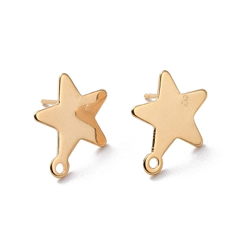 201 Stainless Steel Stud Earring Findings, with Horizontal Loop and 316 Stainless Steel Pin, Star, Real 24K Gold Plated, 15x13mm, Hole: 1.4mm, Pin: 0.7mm