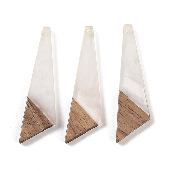 Resin & Wood Pendants, Triangle Charms, White, 49x14.5x3.5mm, Hole: 2mm