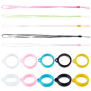 Portable Electronic Cigarette Necklace Lanyard, Silicone Bands Anti Slip Rubber Rings, Mixed Color, Straps: 15.3 inch(38.86cm), 5 strands;   Pendant: 29x24.5x7mm, Hole: 3mm, Inner Diameter: 20.5mm, 20pcs