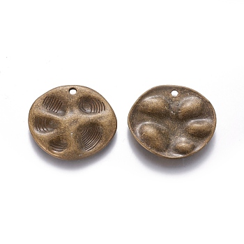 Tibetan Style Alloy Pendants, Flat Round, Cadmium Free & Nickel Free & Lead Free, Antique Bronze, 32x33.5x3.5mm, Hole: 2.5mm, about 130pcs/1000g