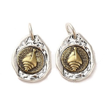 Brass Pendants, with Jump Ring, Antique Bronze & Silver, Shell Shape, 16x13x2.5mm, Hole: 4mm