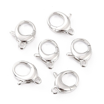 Brass Lobster Claw Clasps, Long-Lasting Plated, Lead Free & Nickel Free & Cadmium Free, Real Platinum Plated, 17.5x13.5x4.5mm, Hole: 2mm