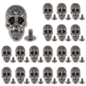 20 Sets Zinc Alloy Studs Rivets, Screw Back, For DIY Leather Craft, Skull, Gunmetal, 25.5x16x14mm