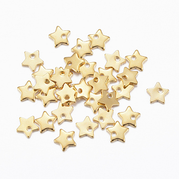 304 Stainless Steel Charms, Star, Real 24k Gold Plated, 5.5x6x1mm, Hole: 1mm