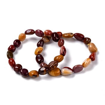 Natural Mookaite Beaded Stretch Bracelets, Tumbled Stone, Nuggets, Inner Diameter: 2 inch(5~5.2cm)
