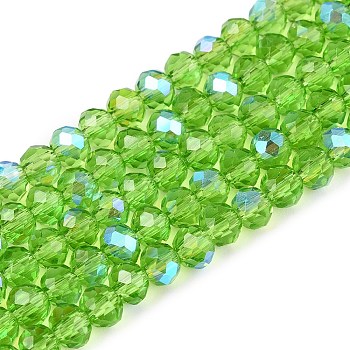 Electroplate Glass Beads Strands, Half Rainbow Plated, Faceted, Rondelle, Medium Sea Green, 4x3mm, Hole: 0.4mm, about 113~115pcs/strand, 41~41.5cm