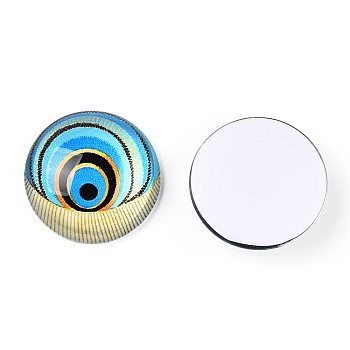 Glass Cabochons, Half Round with Eye, Deep Sky Blue, 20x6.5mm