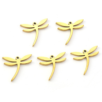 Vacuum Plating 304 Stainless Steel Pendants, Laser Cut, Dragonfly, Golden, 15x16.5x1mm, Hole: 1.2mm
