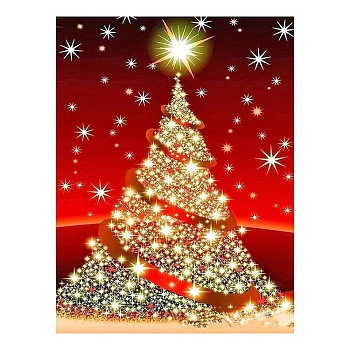 Christmas DIY Diamond Painting Kits, with Resin Rhinestones, Diamond Sticky Pen, Tray Plate and Glue Clay, Christmas Tree, 400x300mm