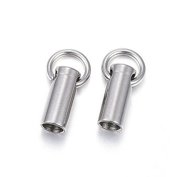 201 Stainless Steel Cord Ends, End Caps, Column, Stainless Steel Color, 7x2mm, Hole: 3.5mm, about 1.5mm inner diameter