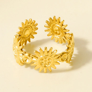 304 Stainless Steel Adjustable Cuff Open Rings, Sun, Golden, 10mm, Inner Diameter: 17mm