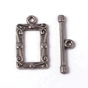 Tibetan Style Alloy Toggle Clasps, Rectangle, Antique Silver, Lead Free and Nickel Free and Cadmium Free, Rectangle: 20x11.5mm, Bar: 22x5mm, Hole: 2.5mm.