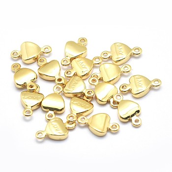 Brass Links Connectors, Cadmium Free & Nickel Free & Lead Free, Heart with Word Love, For Valentine's Day, Real 18K Gold Plated, 10x5.5x2mm, Hole: 1mm