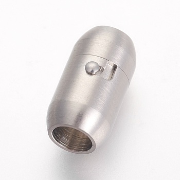 304 Stainless Steel Locking Tube Magnetic Clasps, Matte Style, Oval, Stainless Steel Color, 18.5x10mm, Hole: 6mm