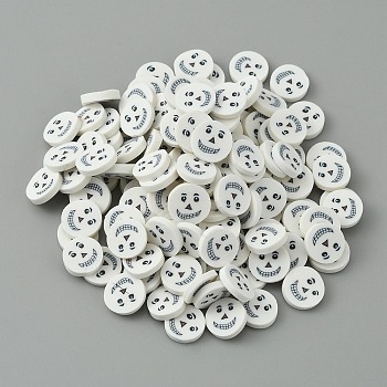 Halloween Handmade Polymer Clay Cabochons, Flat Round, Ghost Pattern, 9~10x1.8~2mm