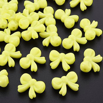 Opaque Acrylic Beads, Bowknot, Yellow, 15.5x20x8.5mm, Hole: 2mm, about 440pcs/500g