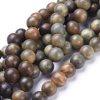 Natural Sandalwood Beads Strands, Round, Olive, 6mm, Hole: 1mm, about 64pcs/strand, 15.7 inch(40cm)