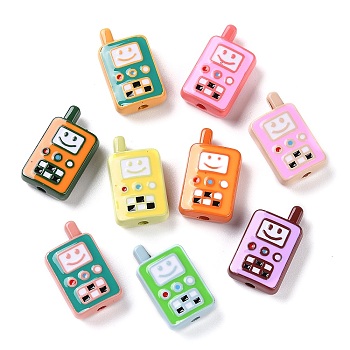 Opaque Acrylic Beads, with Enamel, Mobile Phone, Mixed Color, 25x14.5x7mm, Hole: 2.7mm
