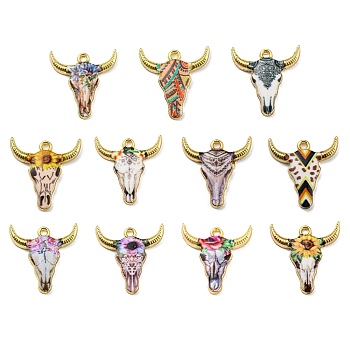 Alloy Pendant, Lead Free & Cadmium Free & Nickel Free, Cattle, Mixed Color, 22x21.5x2.5mm, Hole: 1.8mm