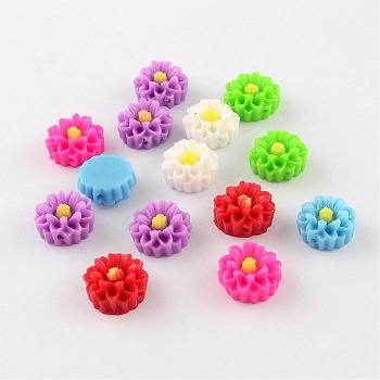 Resin Beads, Flower, Mixed Color, 12x12x6mm, Hole: 1mm