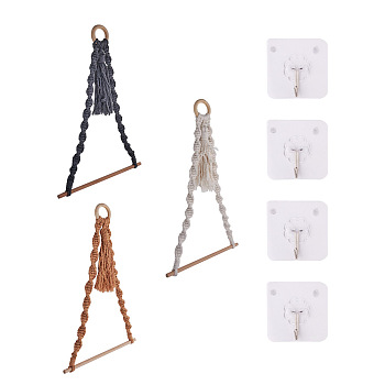 3 Sets 3 Colors Toilet Wall Hanging Hand-Woven Rope Holder, with Plastic Seamless Hooks, for Roll Paper Wall Shelf Bathroom Accessories, Mixed Color, 1 set/color