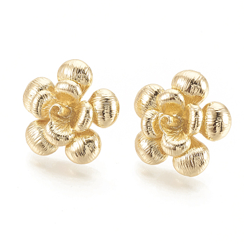 Brass Stud Earrings Findings, Flower, Nickel Free, Real 18K Gold Plated, 25x26mm, Pin: 0.6mm