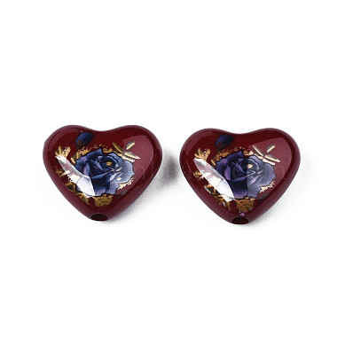 Flower Printed Opaque Acrylic Heart Beads(SACR-S305-28-L01)-2