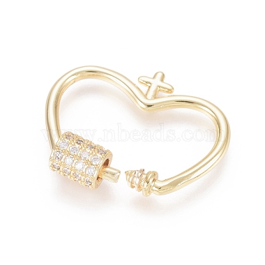 Brass Micro Pave Clear Cubic Zirconia Screw Carabiner Lock Charms(ZIRC-L085-03G)-2