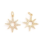 Brass Micro Pave Cubic Zirconia Pendants, with Jump Ring, Cadmium Free & Lead Free, Star, Clear, Golden, 19x17x2mm, Hole: 3mm(ZIRC-E164-29G)