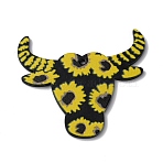 West Cowboy Style Printed Acrylic Pendants, Cattle Charm, Chrysanthemum Pattern, 37.5~38x43x2mm, Hole: 1.6mm(SACR-WH0001-29B-02)