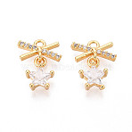 Brass Micro Pave Cubic Zirconia Charms, Real 18K Gold Plated, Star, 13.5x10.5x3mm, Hole: 1.4mm(X1-KK-N263-74A-G)