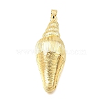 Brass Pendants, Rack Plating, Long-Lasting Plated, Cadmium Free & Lead Free, Real 18K Gold Plated, Conch Charms, 45x16x13.6mm, Hole: 4x3mm(KK-A303-26B-G)